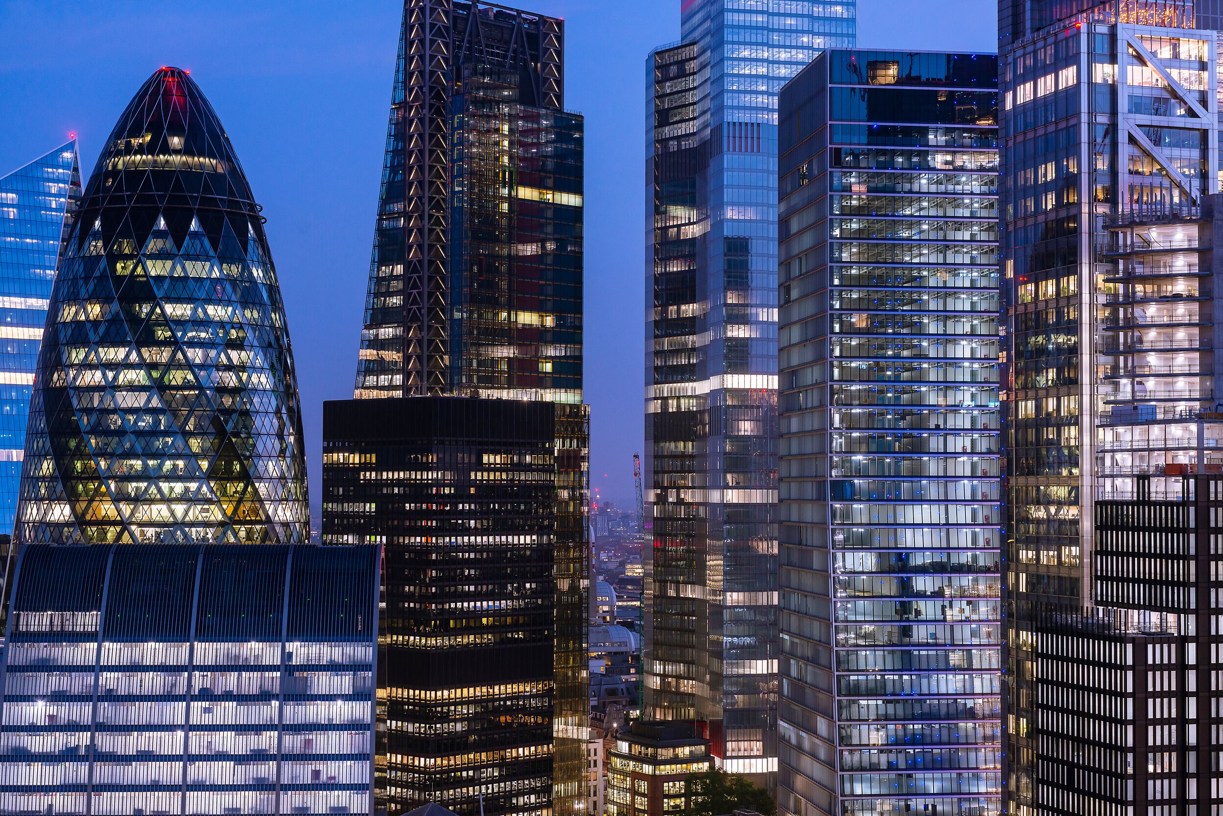 London's financial district at night.