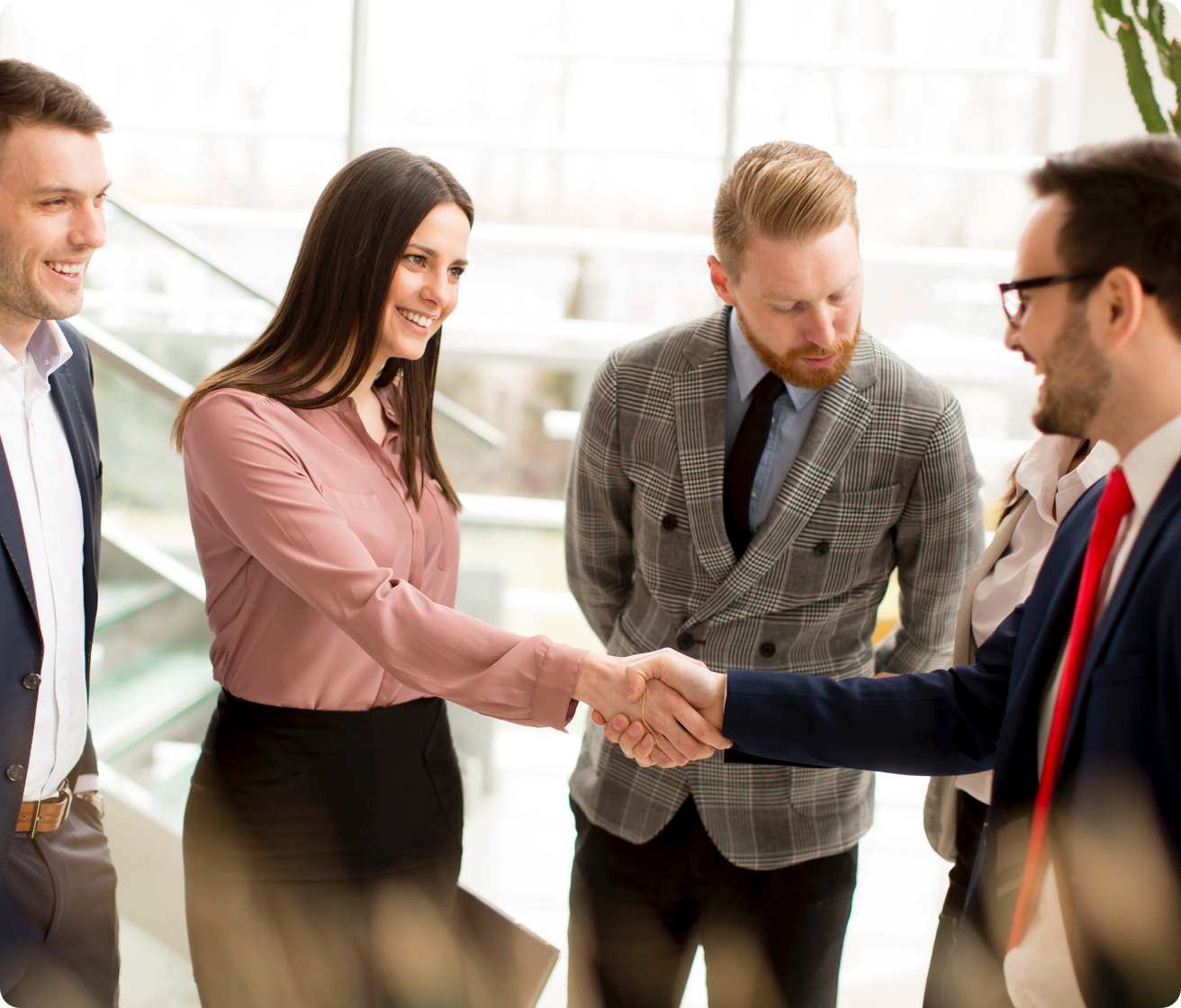 A group of professionals shake hands